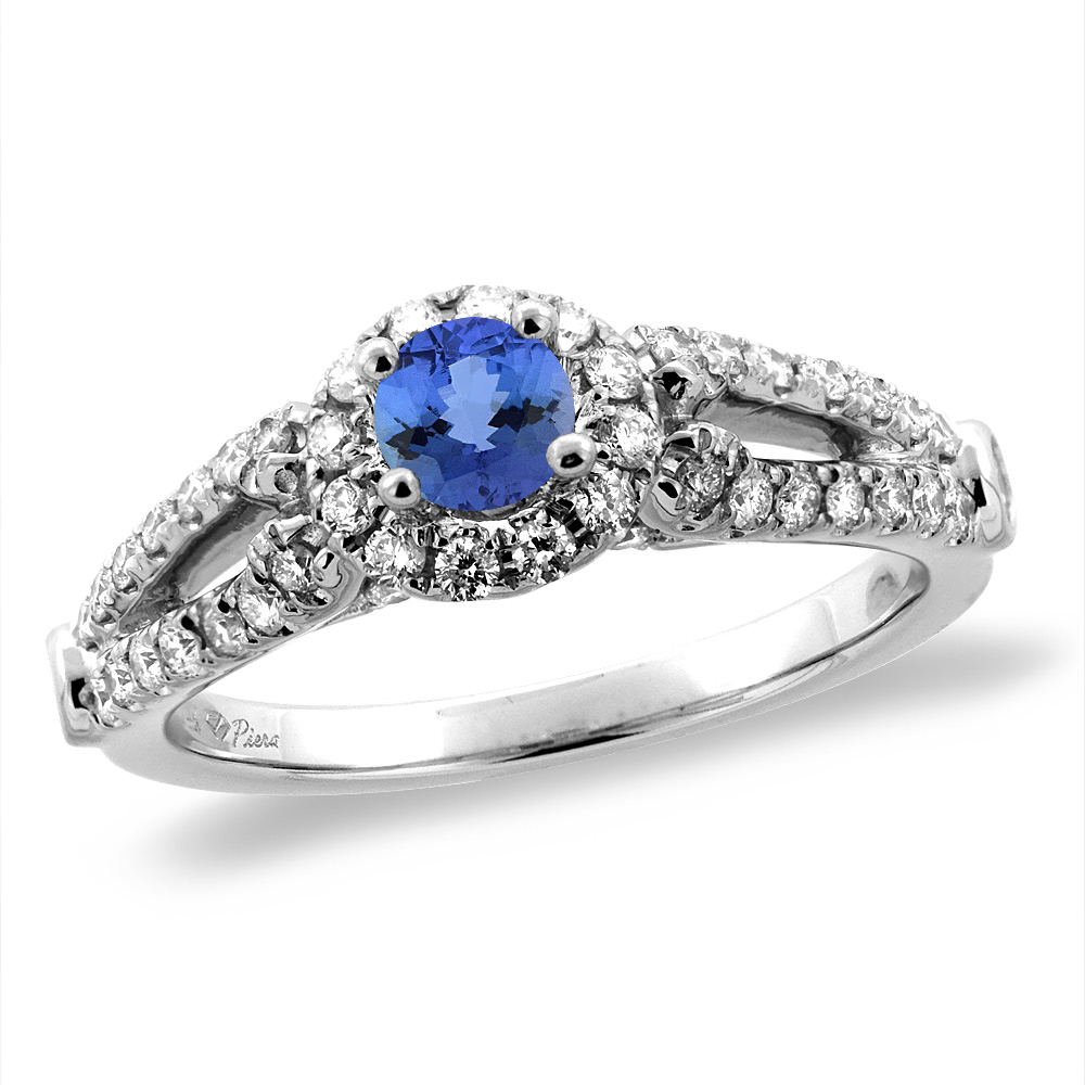 14K White/Yellow Gold Diamond Natural Tanzanite Halo Engagement Ring Round 4 mm, sizes 5 -10