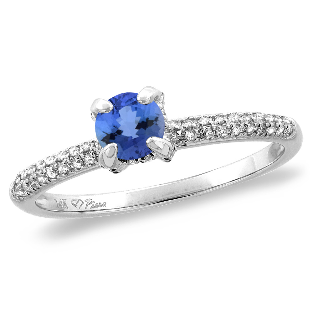 14K White/Yellow Gold Diamond Natural Tanzanite Solitaire Engagement Ring Round 4 mm, sizes 5 -10