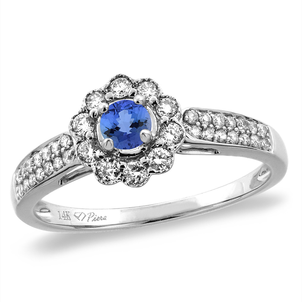 14K White/Yellow Gold Natural Tanzanite Engagement Ring Round 4 mm, sizes 5 -10