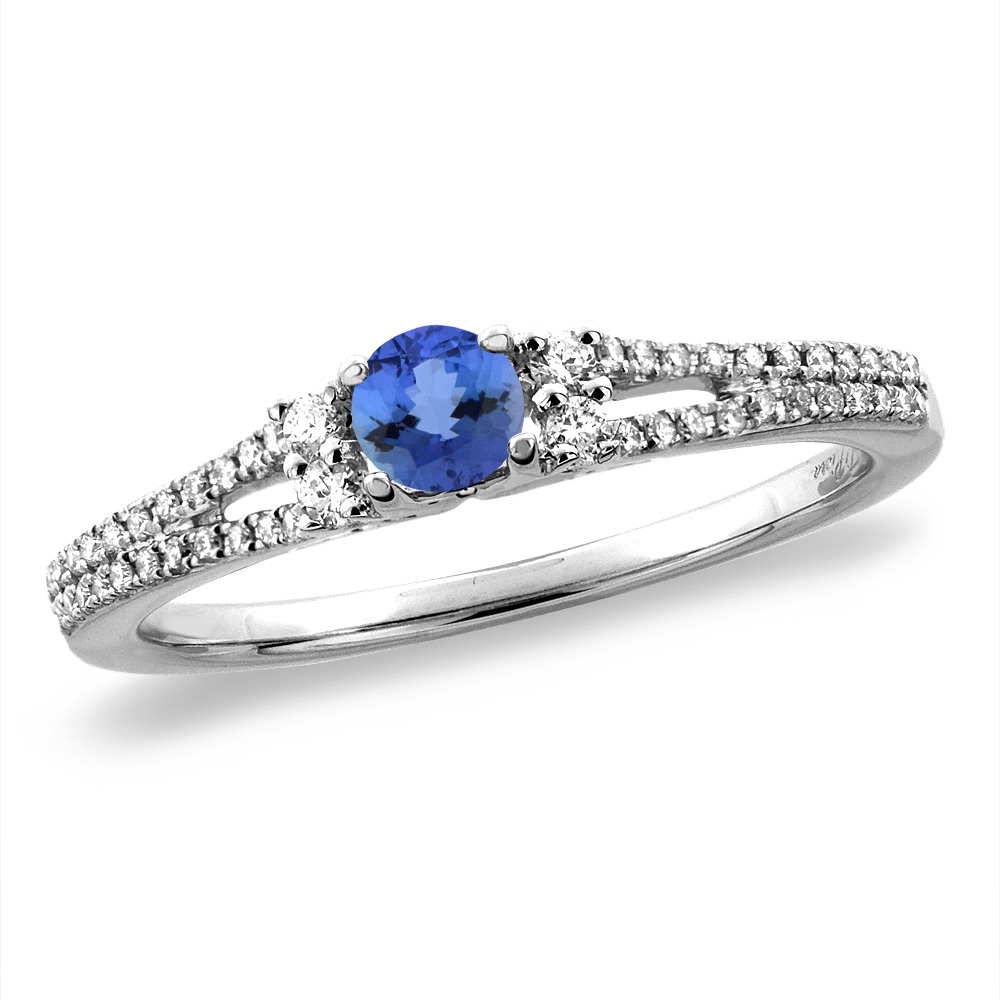 14K White/Yellow Gold Natural Tanzanite Engagement Ring Round 4 mm, sizes 5 -10