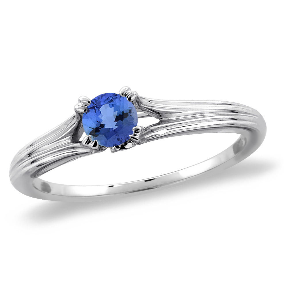 14K White Gold Diamond Natural Tanzanite Solitaire Engagement Ring Round 4 mm, sizes 5 -10