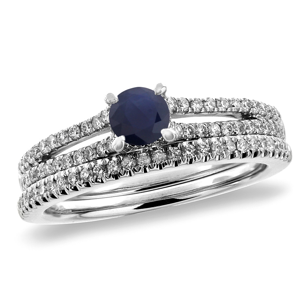 14K White Gold Diamond Natural Ruby 2pc Engagement Ring Set Round 5 mm, sizes 5-10