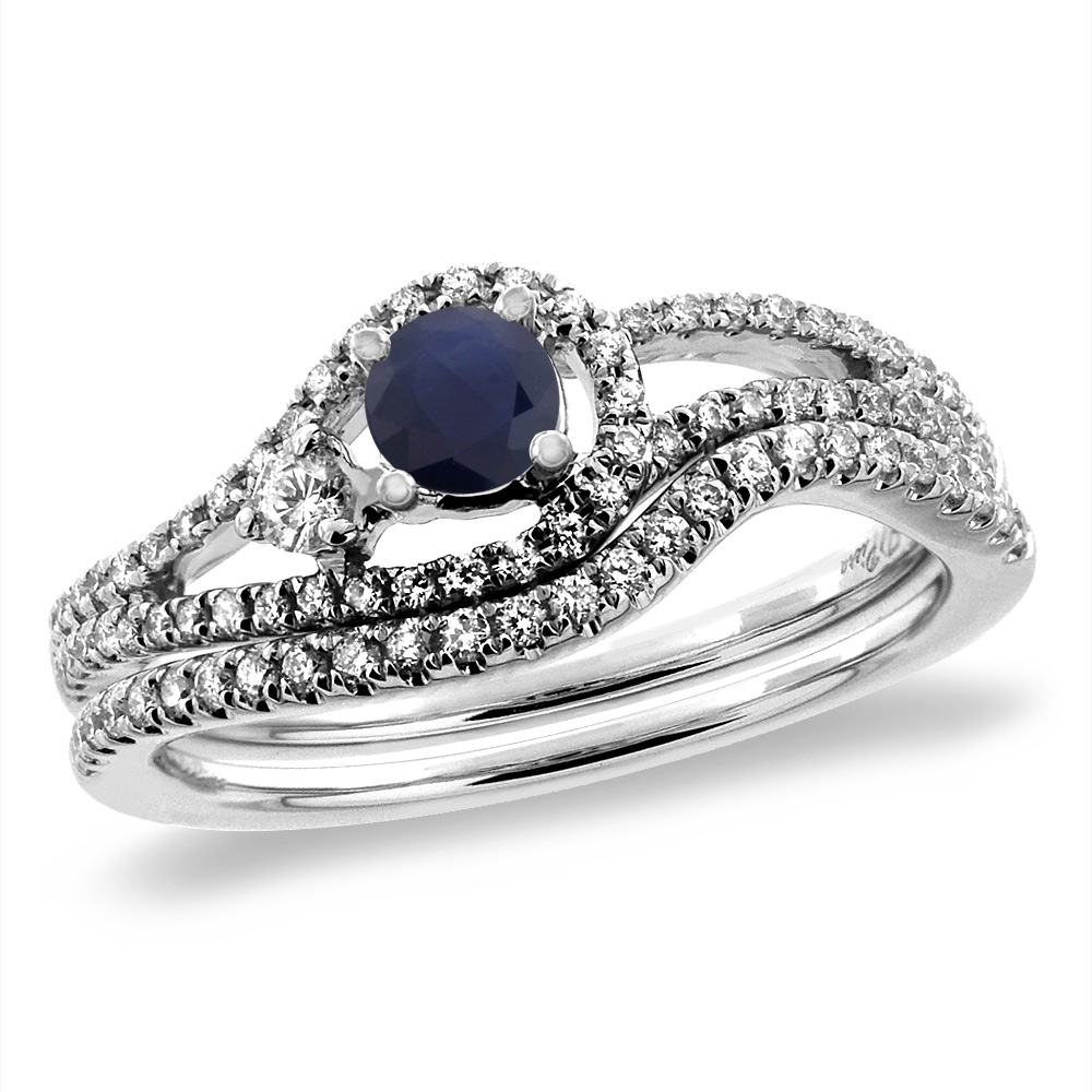 14K White Gold Diamond Natural Ruby 2pc Engagement Ring Set Round 5 mm, sizes 5-10