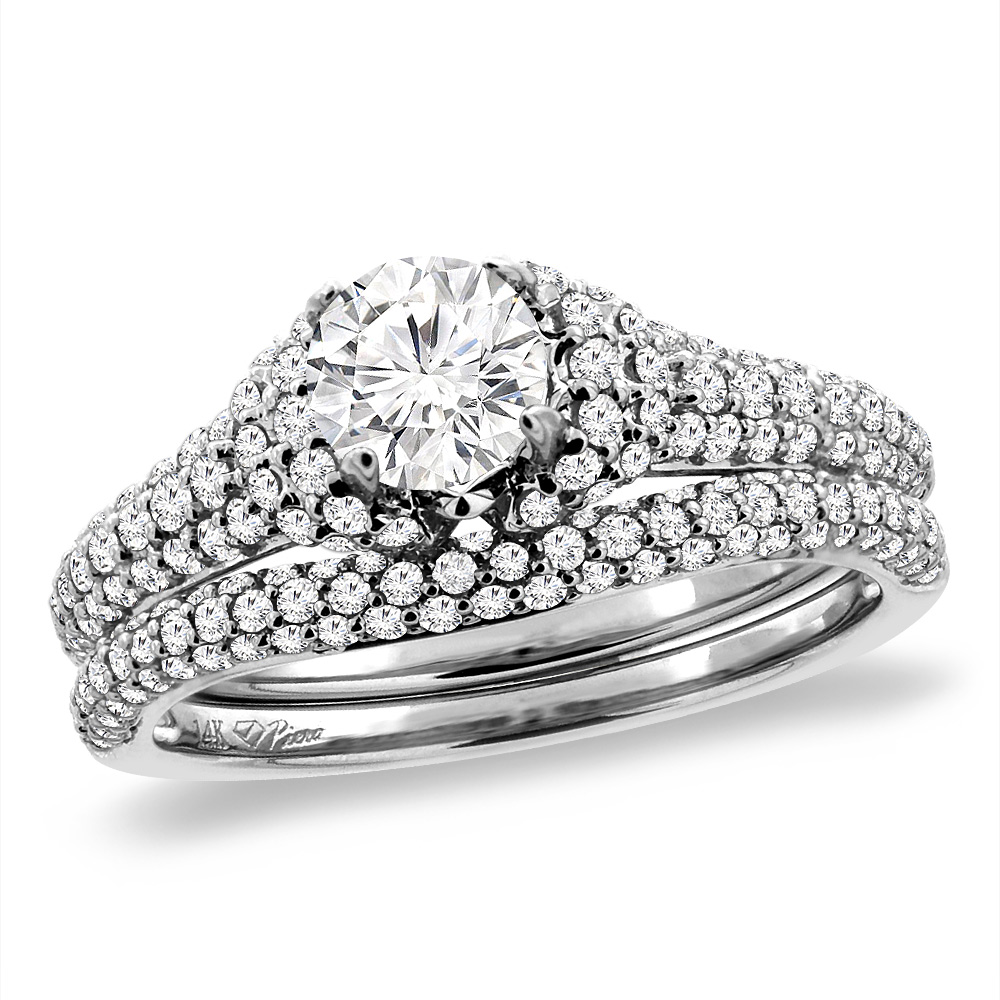 14K White Gold 1.37 cttw Cubic Zirconia 2pc Engagement Ring Set Round 5 mm, sizes 5-10