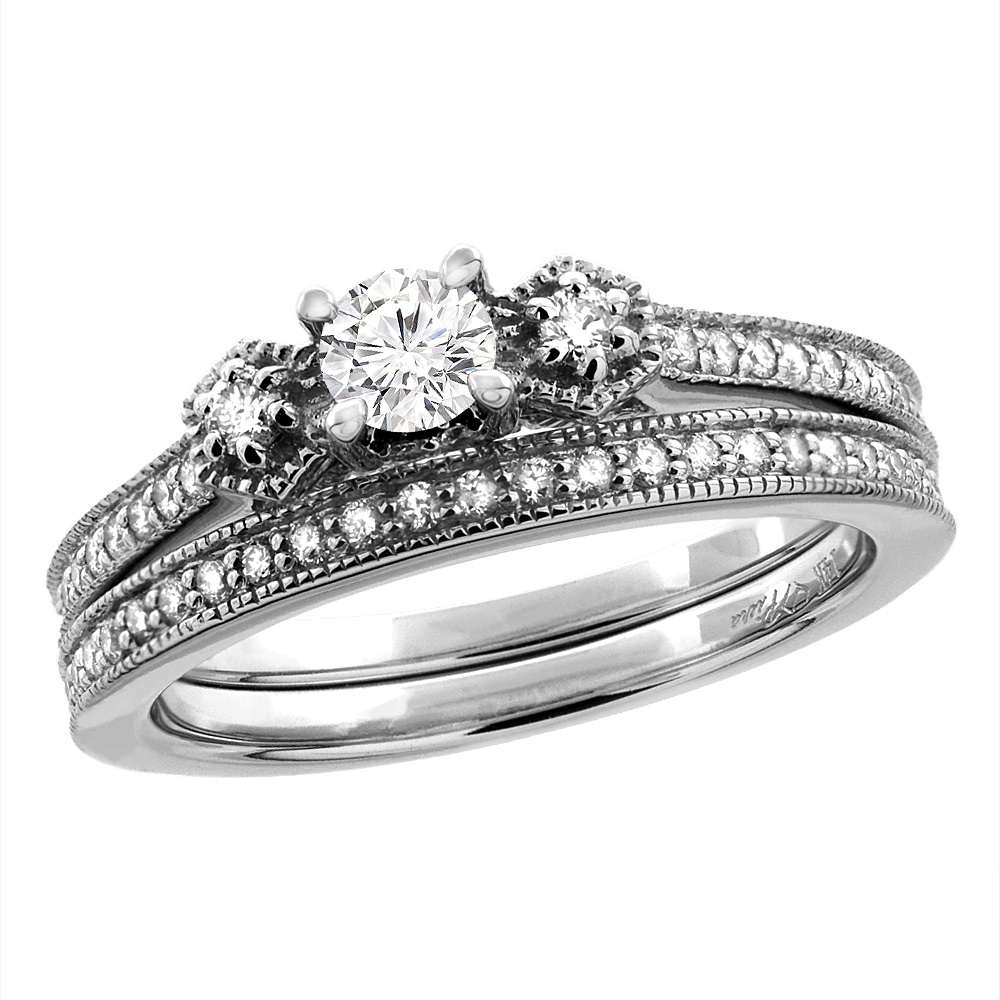 14K White/Yellow Gold 0.25 ct Cubic Zirconia 2pc Engagement Ring Set Round 4 mm, sizes 5 - 10