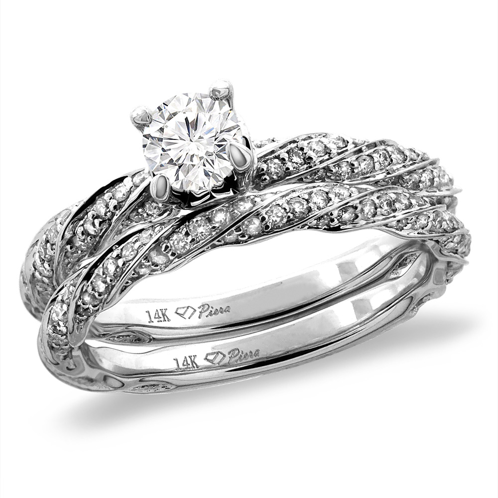 14K White/Yellow Gold 0.25 ct Cubic Zirconia 2pc Twisted Engagement Ring Set Round 4 mm, size5-10