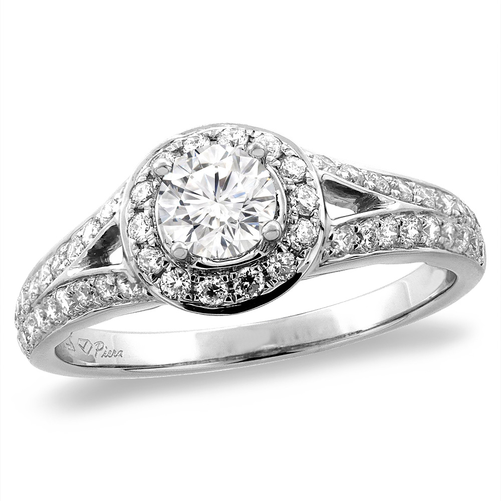 14K White/Yellow Gold 0.25 ct Cubic Zirconia Halo Engagement Ring Round 4 mm, sizes 5 -10