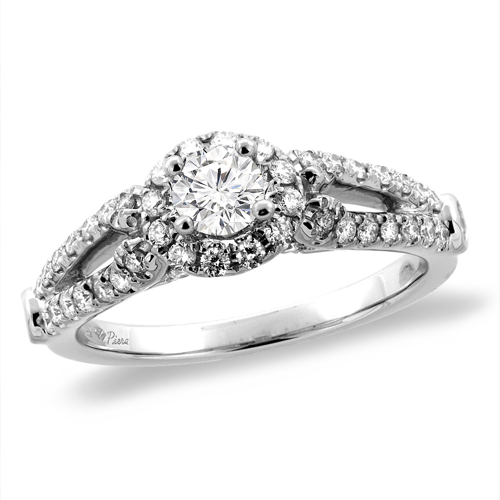 14K White/Yellow Gold 0.25 ct Cubic Zirconia Halo Engagement Ring Round 4 mm, sizes 5 -10