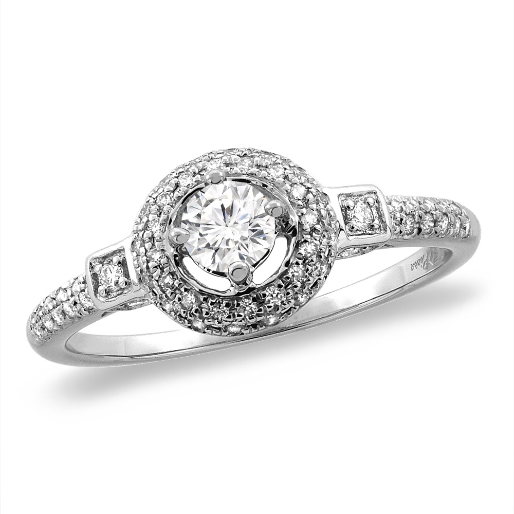 14K White/Yellow Gold 0.25 ct Cubic Zirconia Halo Engagement Ring Round 4 mm, sizes 5 -10