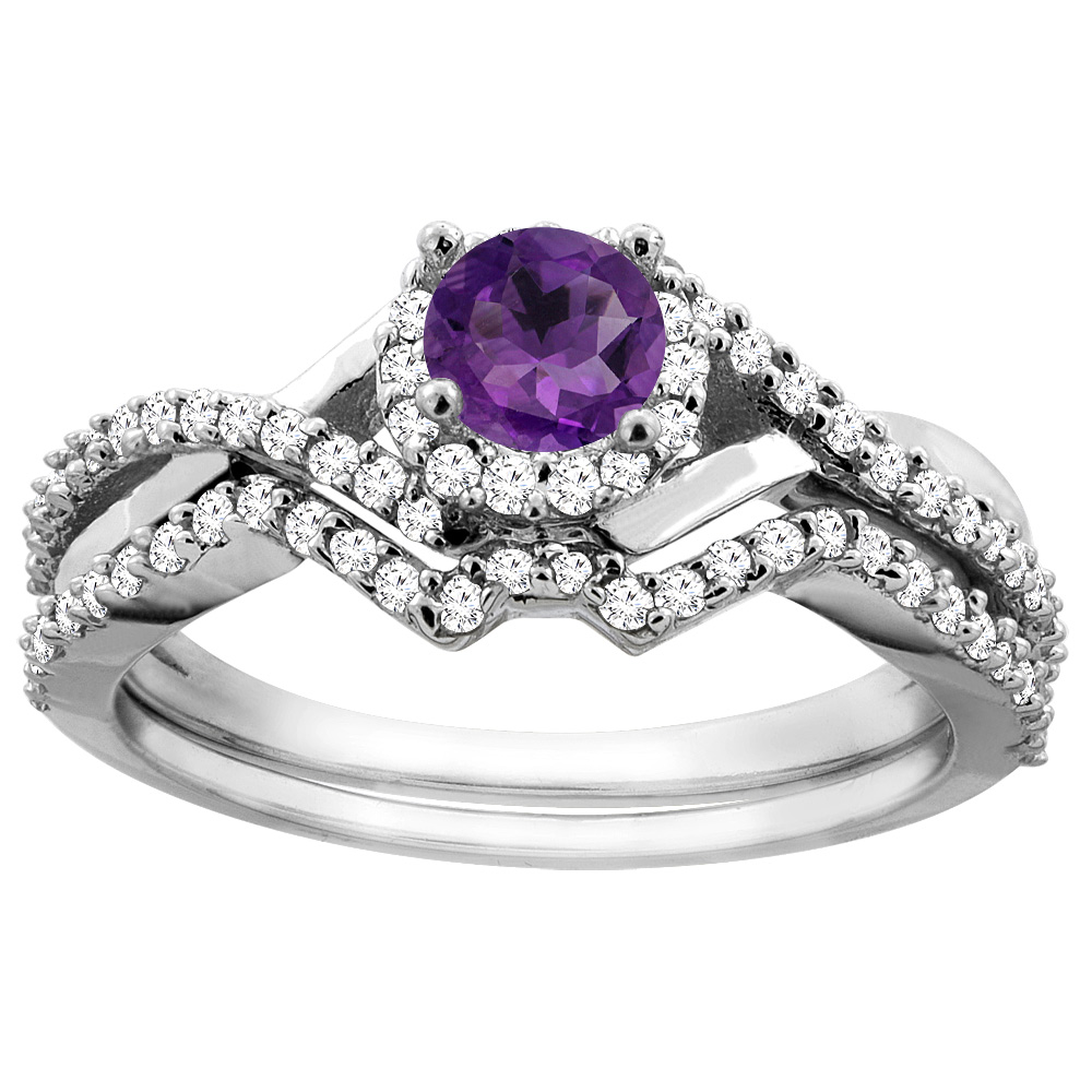 10K Gold Natural Amethyst 2-piece Bridal Ring Set Round 5mm, sizes 5 - 10