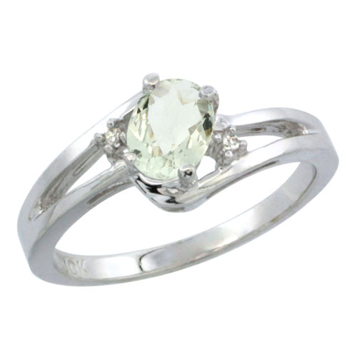 10K White Gold Diamond Natural Green Amethyst Ring Oval 6x4 mm, sizes 5-10
