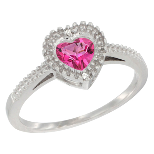 14K White Gold Natural Pink Topaz Ring Heart 6x6 mm, sizes 5 - 10
