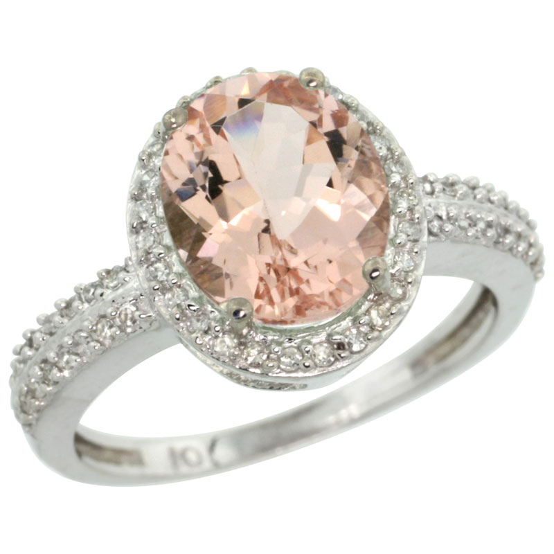 14K White Gold Diamond Natural Morganite Engagement Ring Oval 10x8mm, sizes 5-10