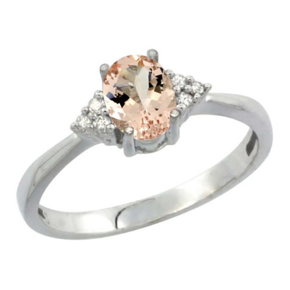 14K White Gold Diamond Natural Morganite Engagement Ring Oval 7x5mm, sizes 5-10