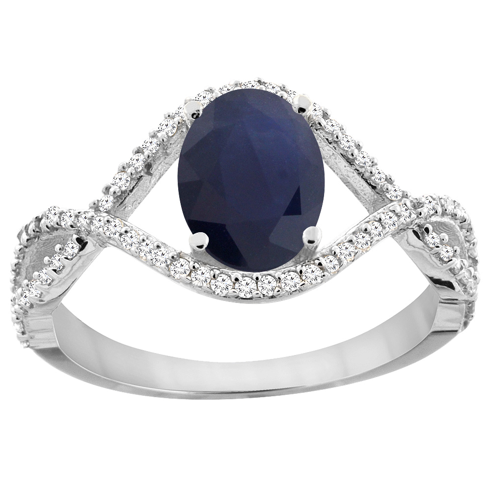 14K White Gold Floating Diamond Natural Quality Blue Sapphire Engagement Ring Oval 8x6 mm Infinity,sz5-10
