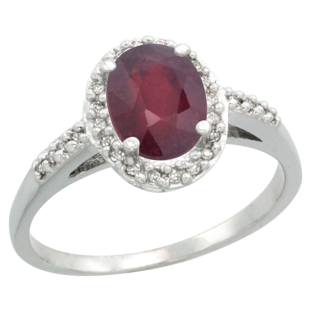 Sterling Silver Diamond Natural High Quality Ruby Ring Oval 8x6mm, 3/8 inch wide, sizes 5-10