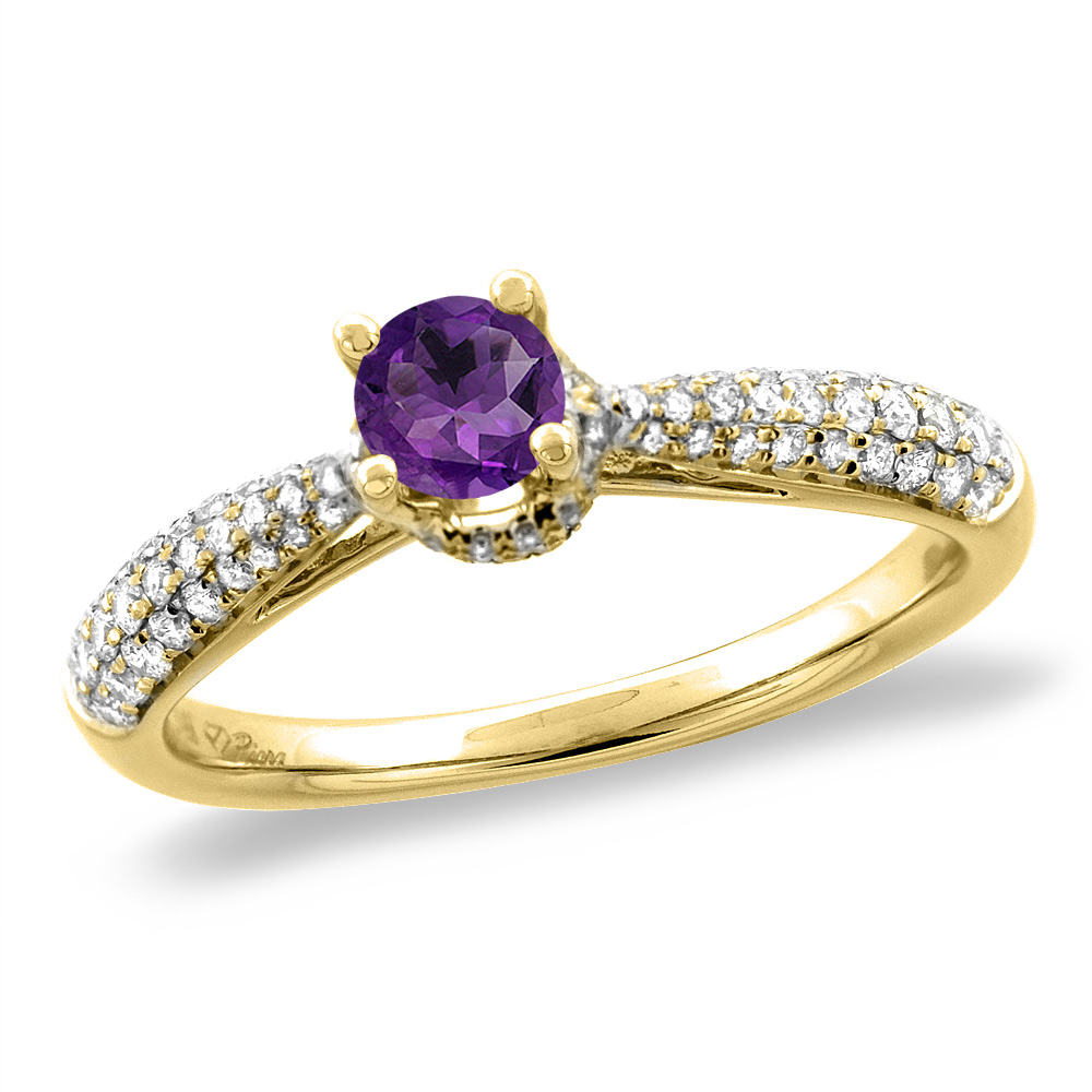 14K White/Yellow Gold Diamond Natural Amethyst Engagement Ring Round 5 mm, sizes 5-10