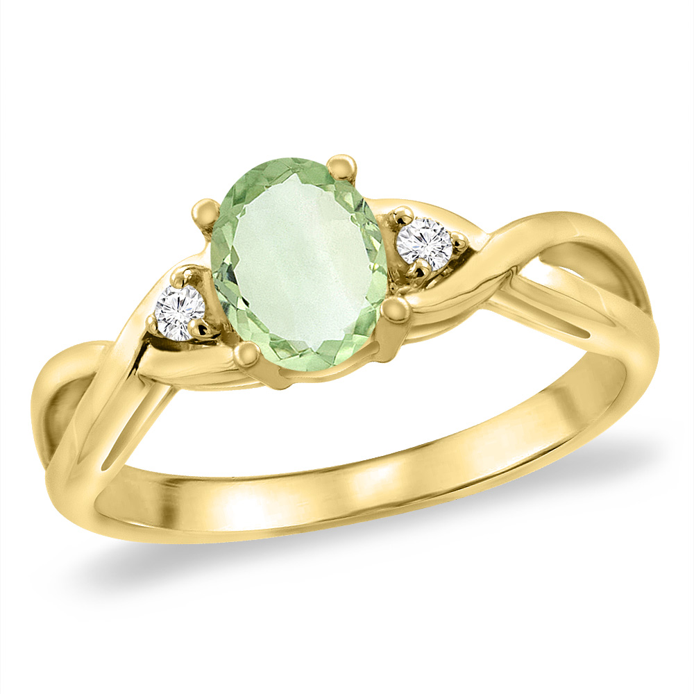 14K Yellow Gold Diamond Natural Green Amethyst Infinity Engagement Ring Oval 7x5 mm, sizes 5 -10
