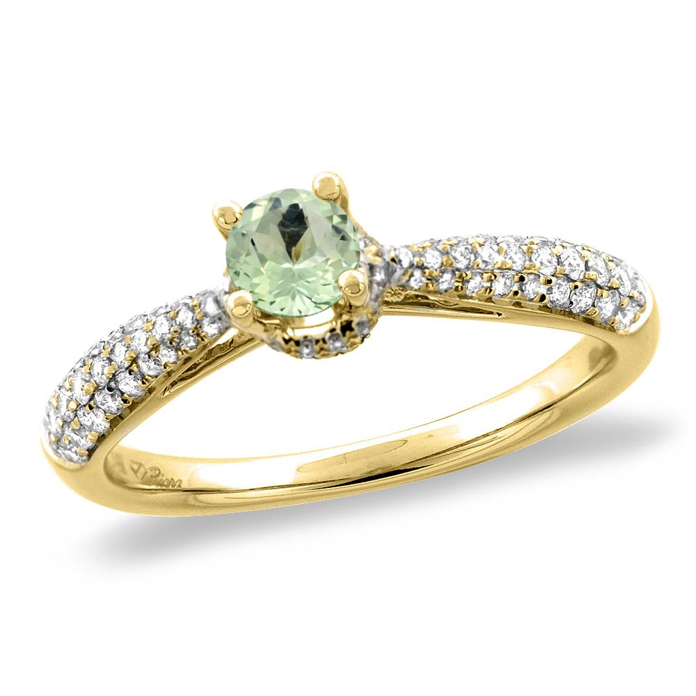 14K White/Yellow Gold Diamond Natural Green Amethyst Engagement Ring Round 5 mm,size 5-10