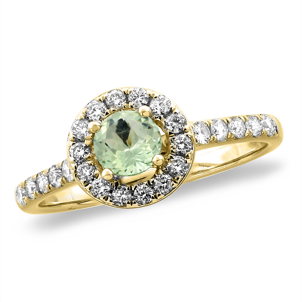 14K White/Yellow Gold Diamond Natural Green Amethyst Halo Engagement Ring Round 4 mm, sizes 5 -10