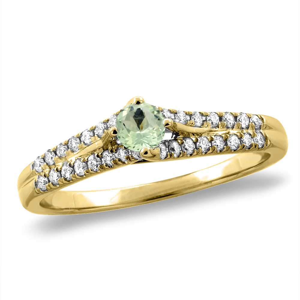 14K White/Yellow Gold Natural Green Amethyst Engagement Ring Round 4 mm, sizes 5 -10