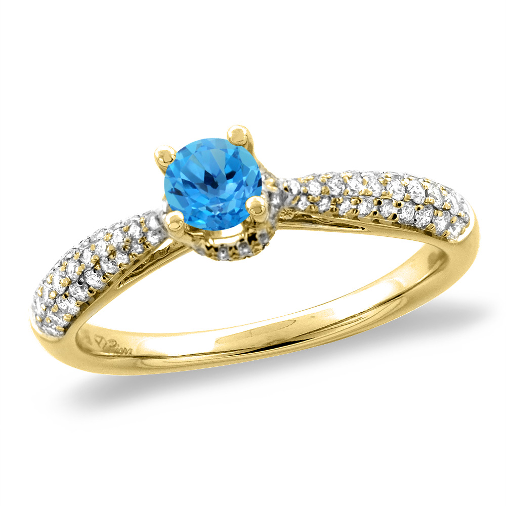 14K White/Yellow Gold Diamond Natural Swiss Blue Topaz Engagement Ring Round 5mm,size5-10