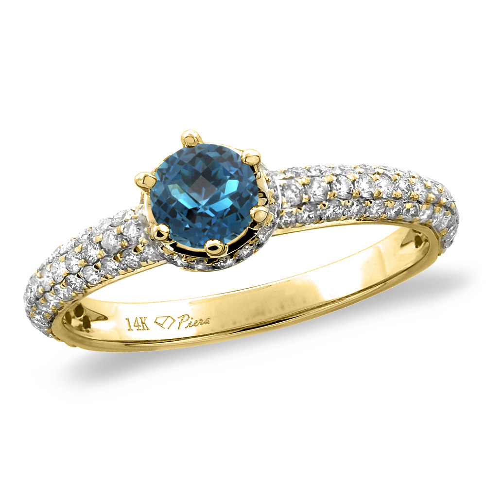 14K White/Yellow Gold Diamond Natural London Blue Topaz Engagement RingSet Round 5mm,size5-10