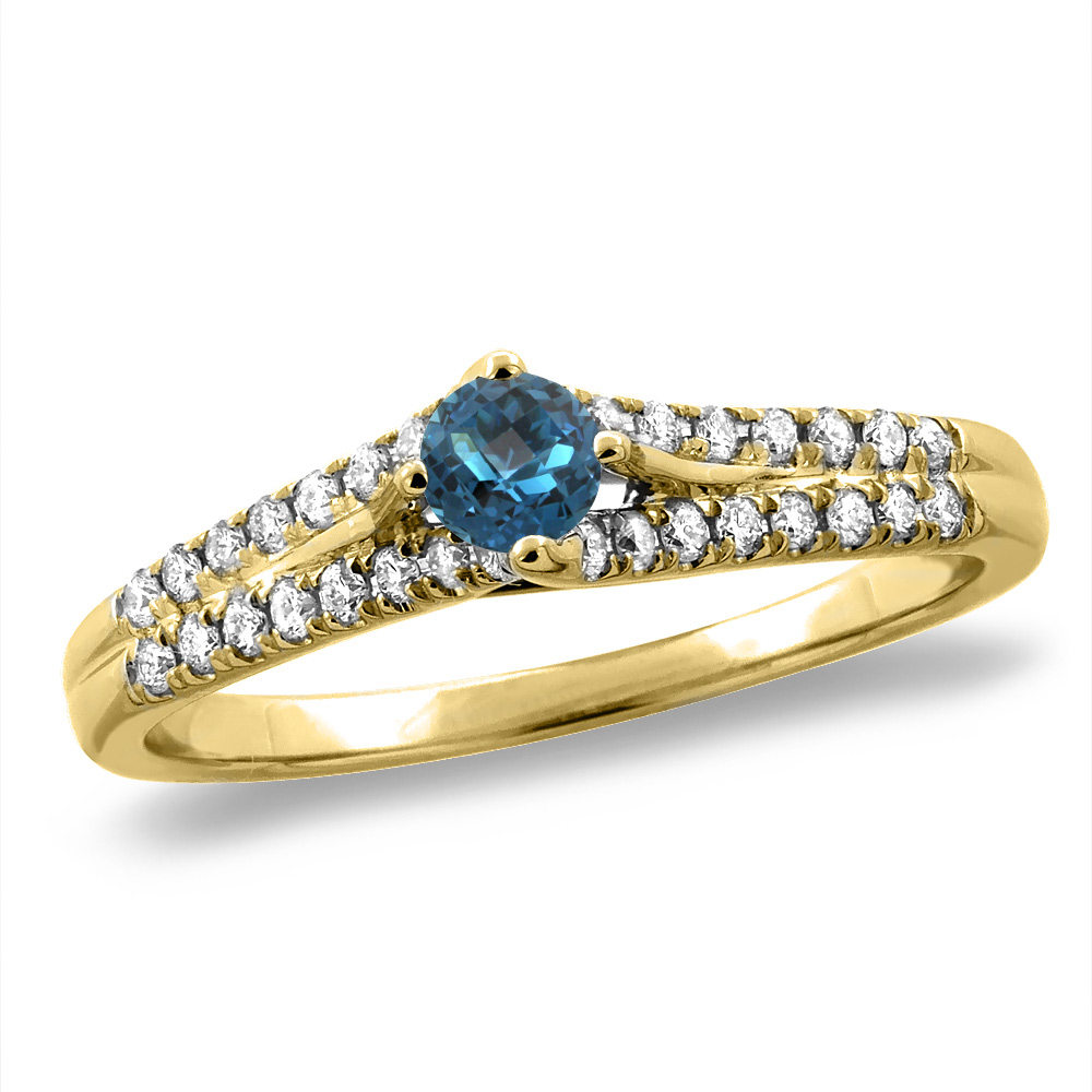 14K White/Yellow Gold Natural London Blue Topaz Engagement Ring Round 4 mm, sizes 5 -10