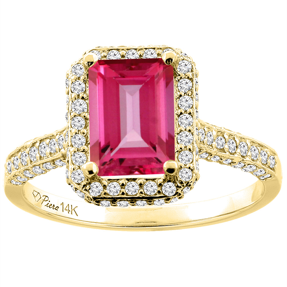 14K Yellow Gold Natural Pink Topaz Engagement Ring Octagon 8x6 mm, sizes 5-10