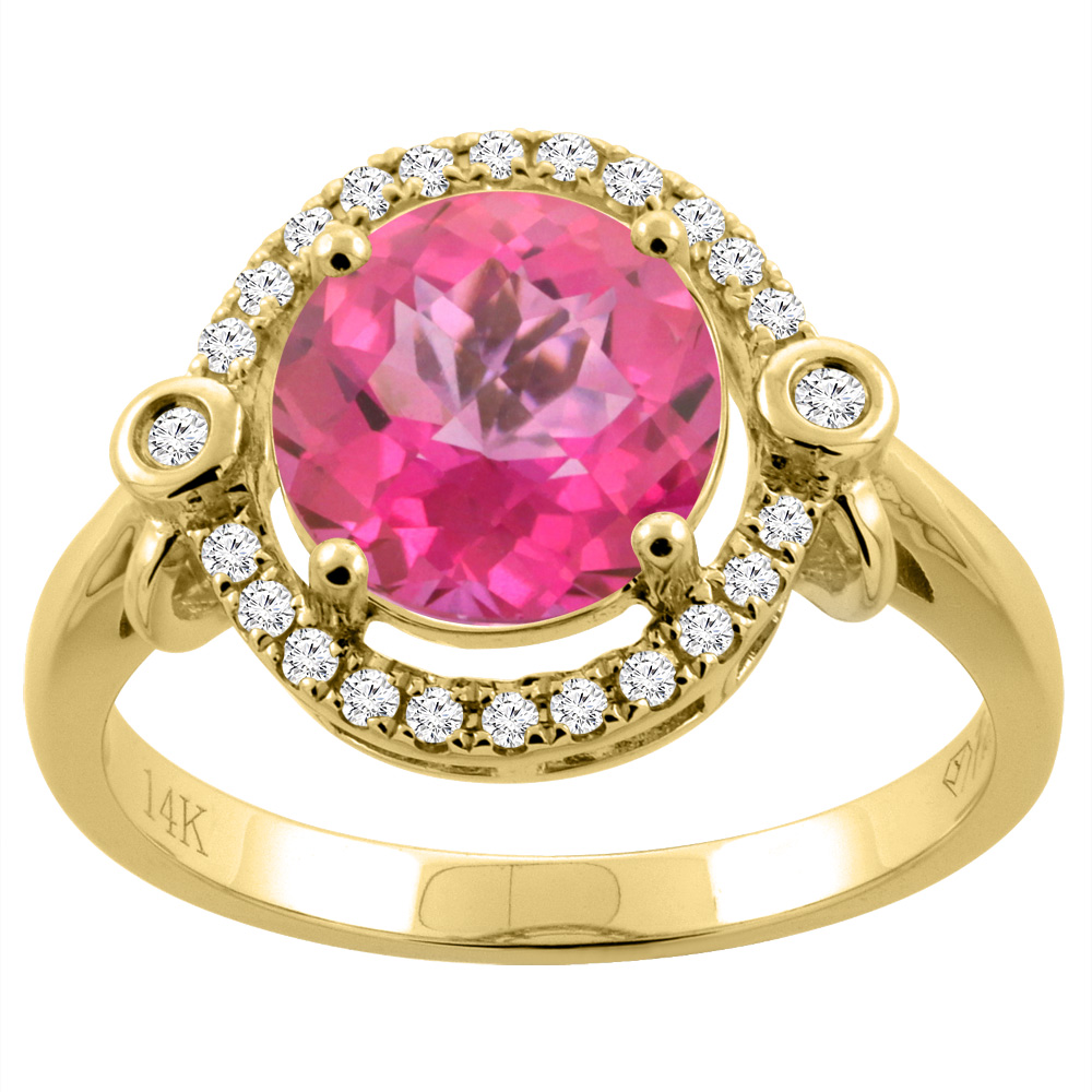 14K Yellow Gold Diamond Natural Pink Topaz Engagement Ring Oval 10x8mm, sizes 5-10