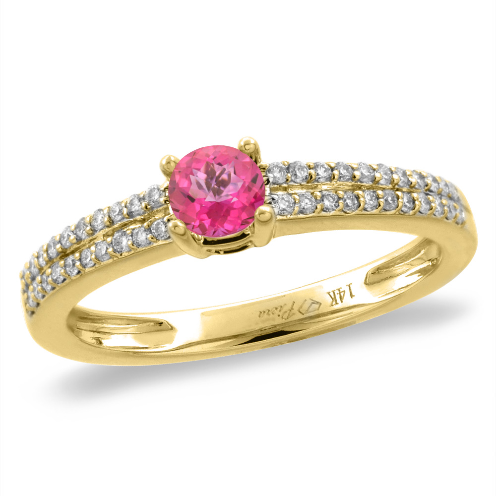 14K White/Yellow Gold Diamond Natural Pink Topaz Engagement Ring Round 5 mm, sizes 5-10