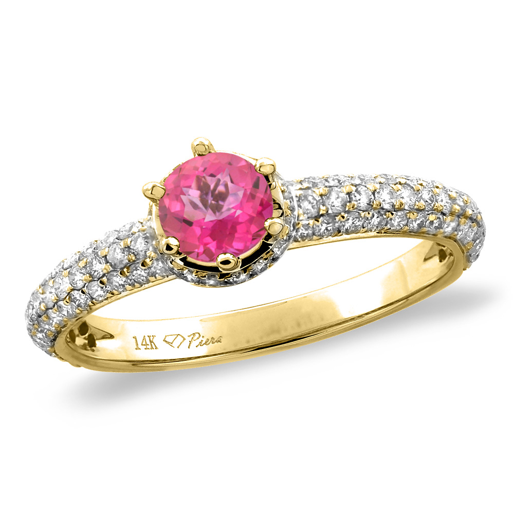 14K White/Yellow Gold Diamond Natural Pink Topaz Engagement Ring Round 5 mm, sizes 5-10
