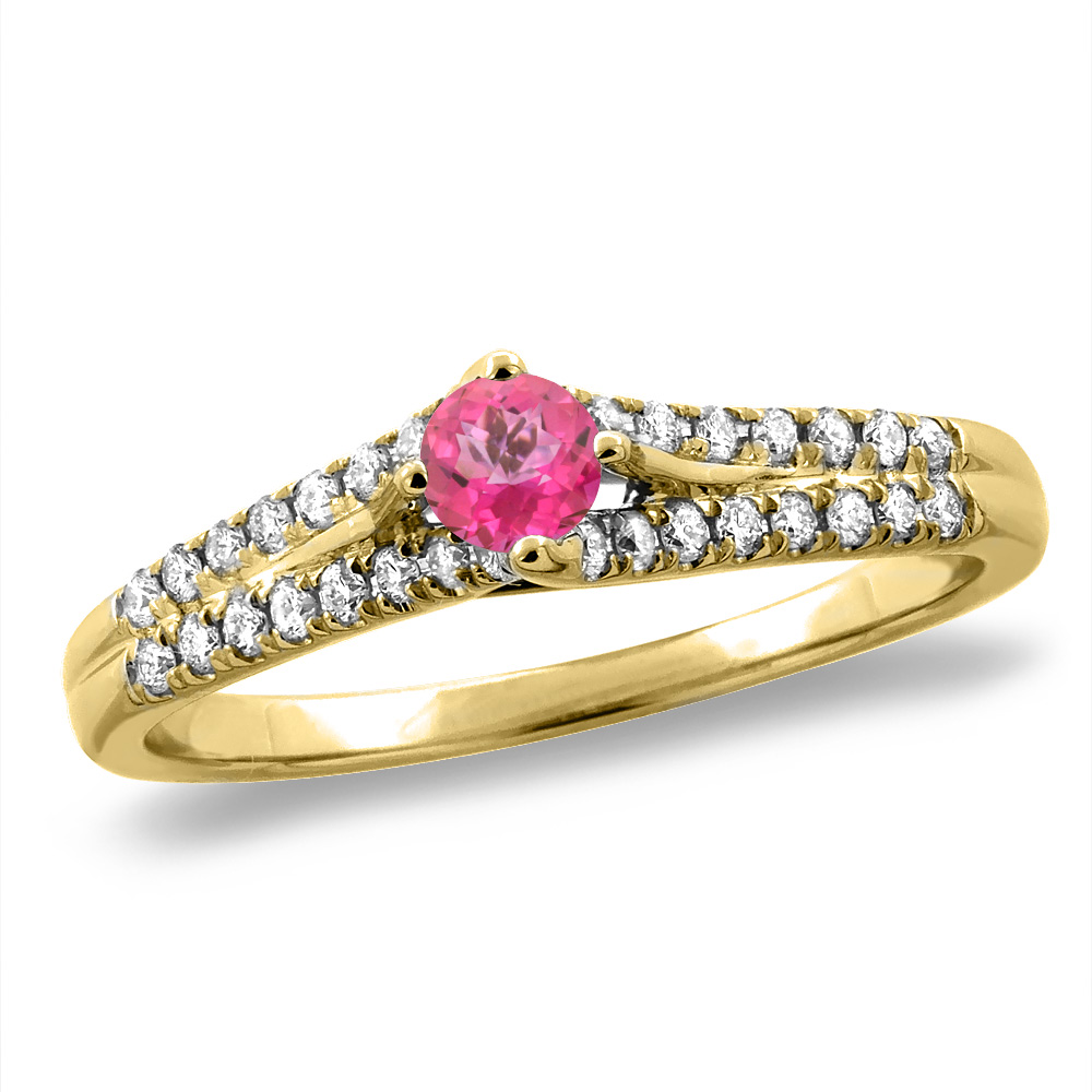 14K White/Yellow Gold Natural Pink Topaz Engagement Ring Round 4 mm, sizes 5 -10