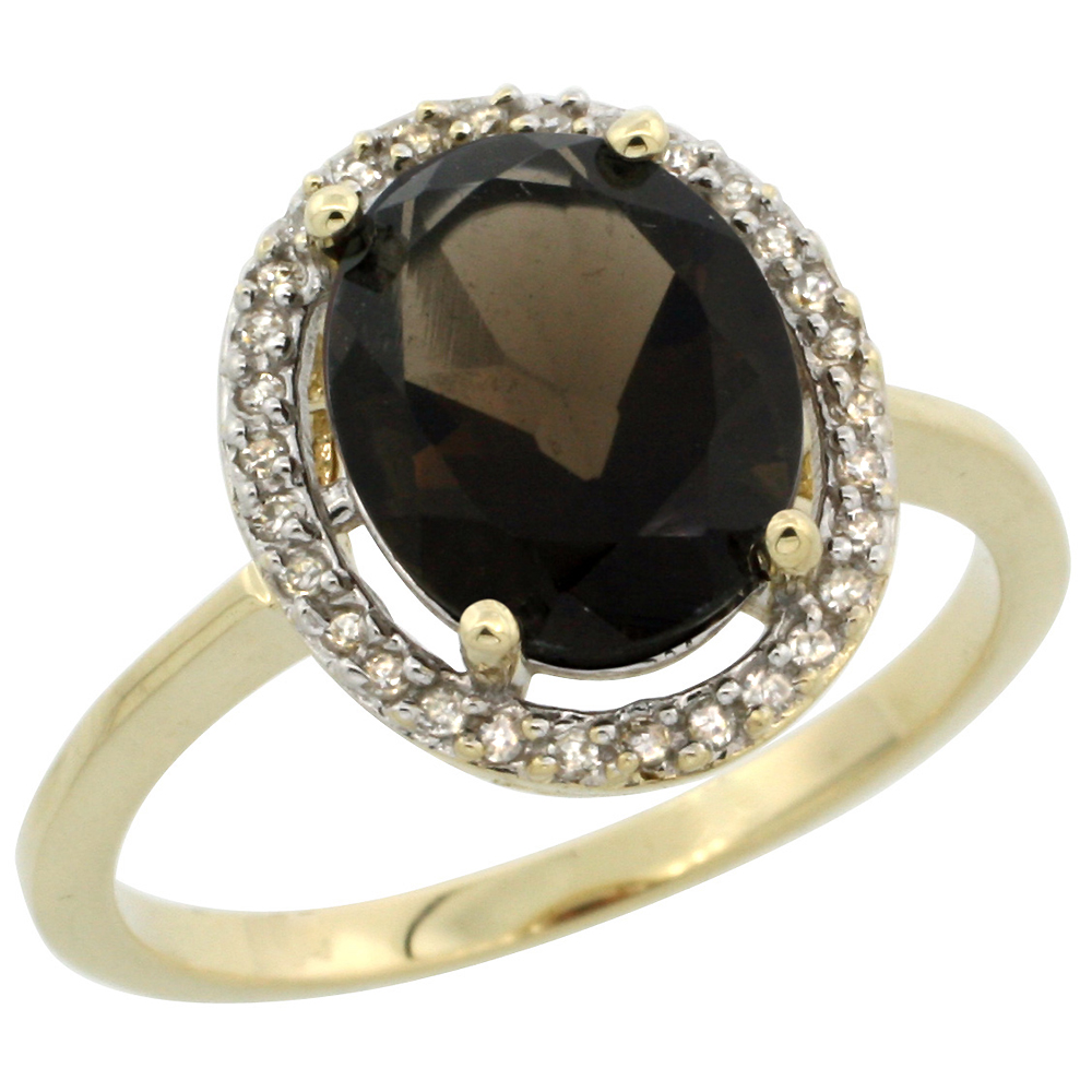 14K Yellow Gold Diamond Halo Smoky Topaz Engagement Ring Oval 10x8 mm, size 5-10