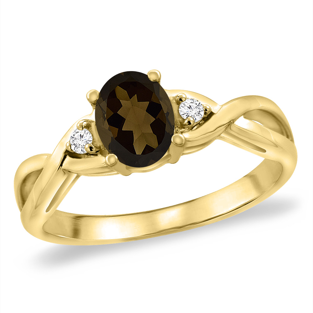 14K Yellow Gold Diamond Natural Smoky Topaz Infinity Engagement Ring Oval 7x5 mm, sizes 5 -10