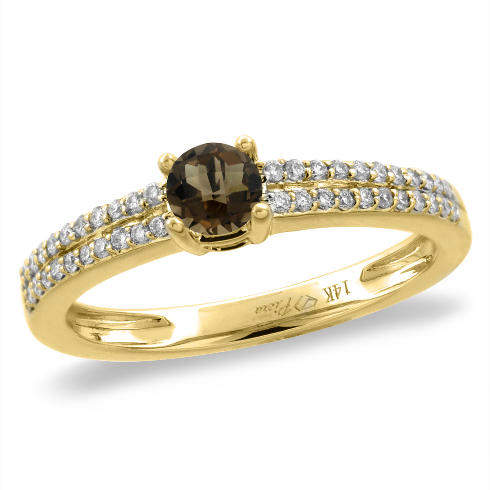 14K White/Yellow Gold Diamond Natural Smoky Topaz Engagement Ring Round 5 mm, sizes 5-10