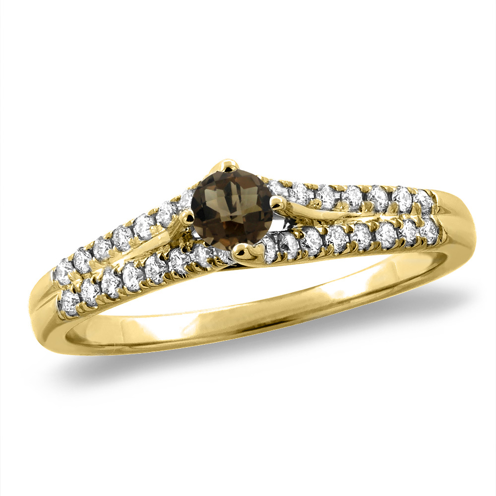 14K White/Yellow Gold Natural Smoky Topaz Engagement Ring Round 4 mm, sizes 5 -10