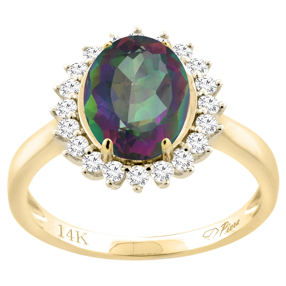14K Yellow Gold Natural Diamond Mystic Topaz Engagement Ring Oval 10x8mm, sizes 5-10