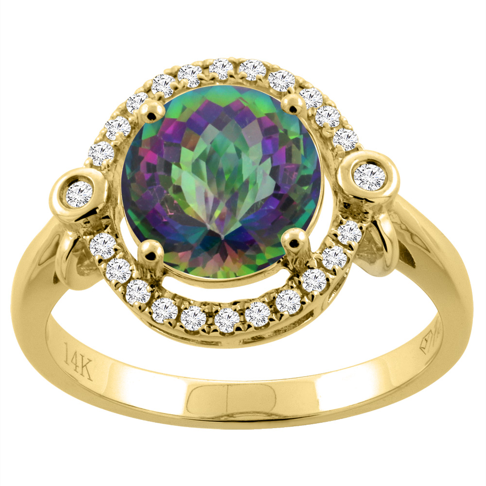 14K Yellow Gold Natural Diamond Mystic Topaz Engagement Ring Oval 10x8mm, sizes 5-10