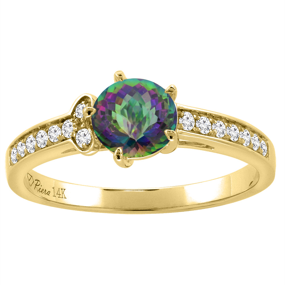 14K Yellow Gold Diamond Natural Mystic Topaz Engagement Ring Round 7 mm, sizes 5-10