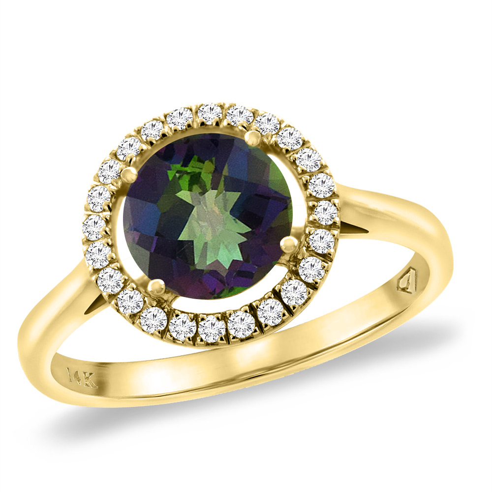 14K Yellow Gold Natural Mystic Topaz Halo Engagement Ring Round 8 mm, sizes 5 -10