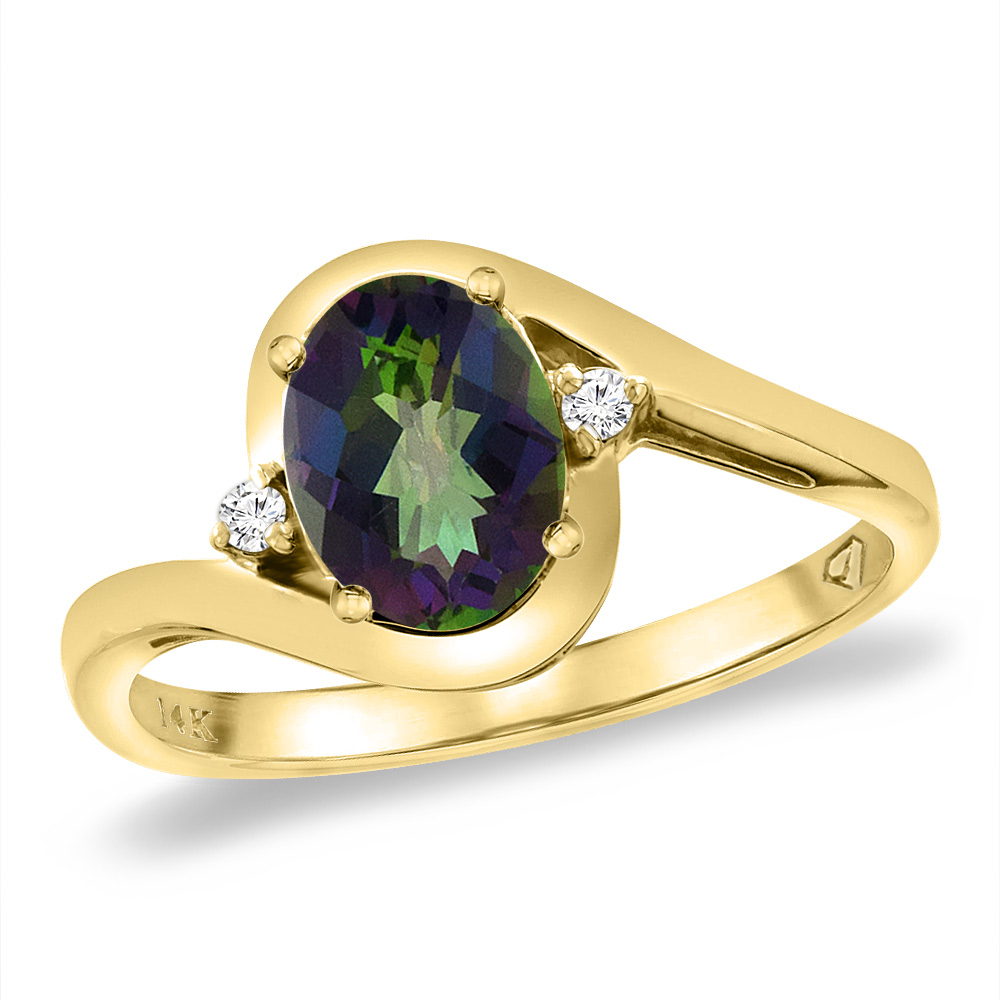 14K Yellow Gold Diamond Natural Mystic Topaz Bypass Engagement Ring Oval 8x6 mm, sizes 5 -10