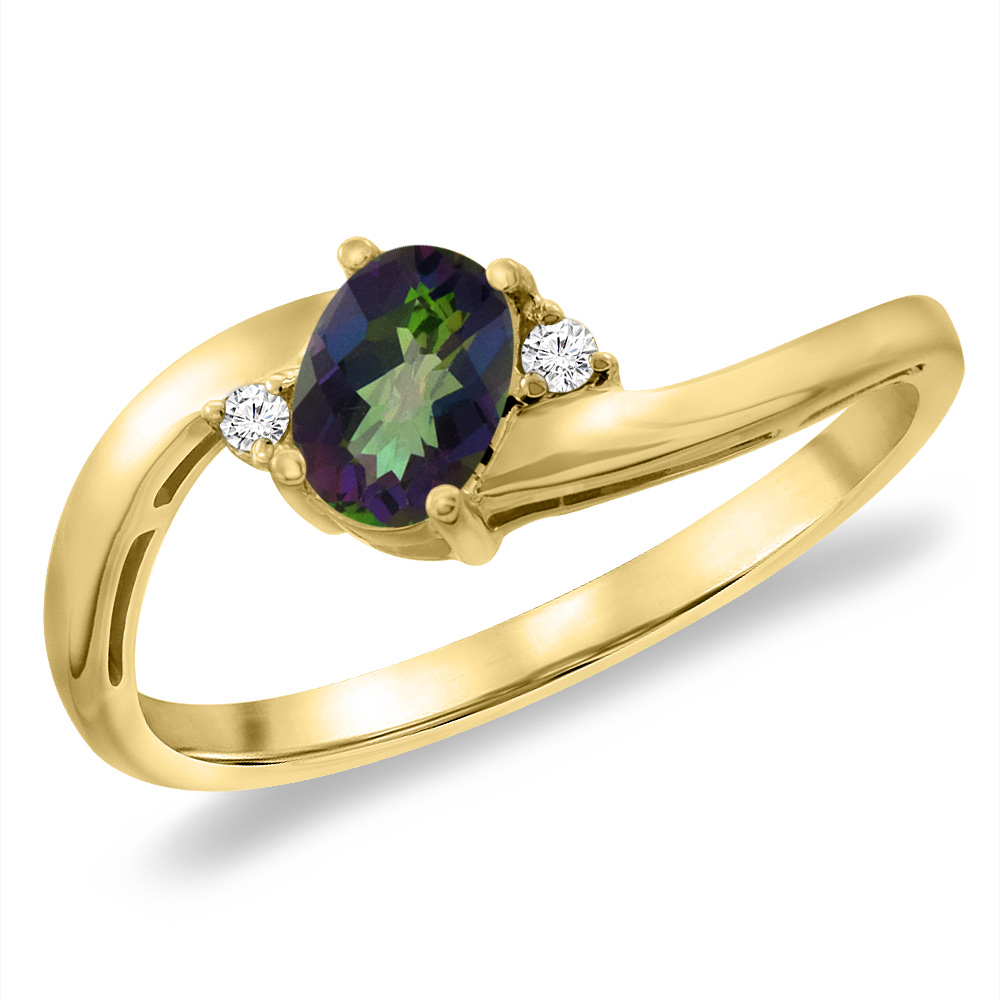14K Yellow Gold Diamond Natural Mystic Topaz Bypass Engagement Ring Oval 6x4 mm, sizes 5 -10