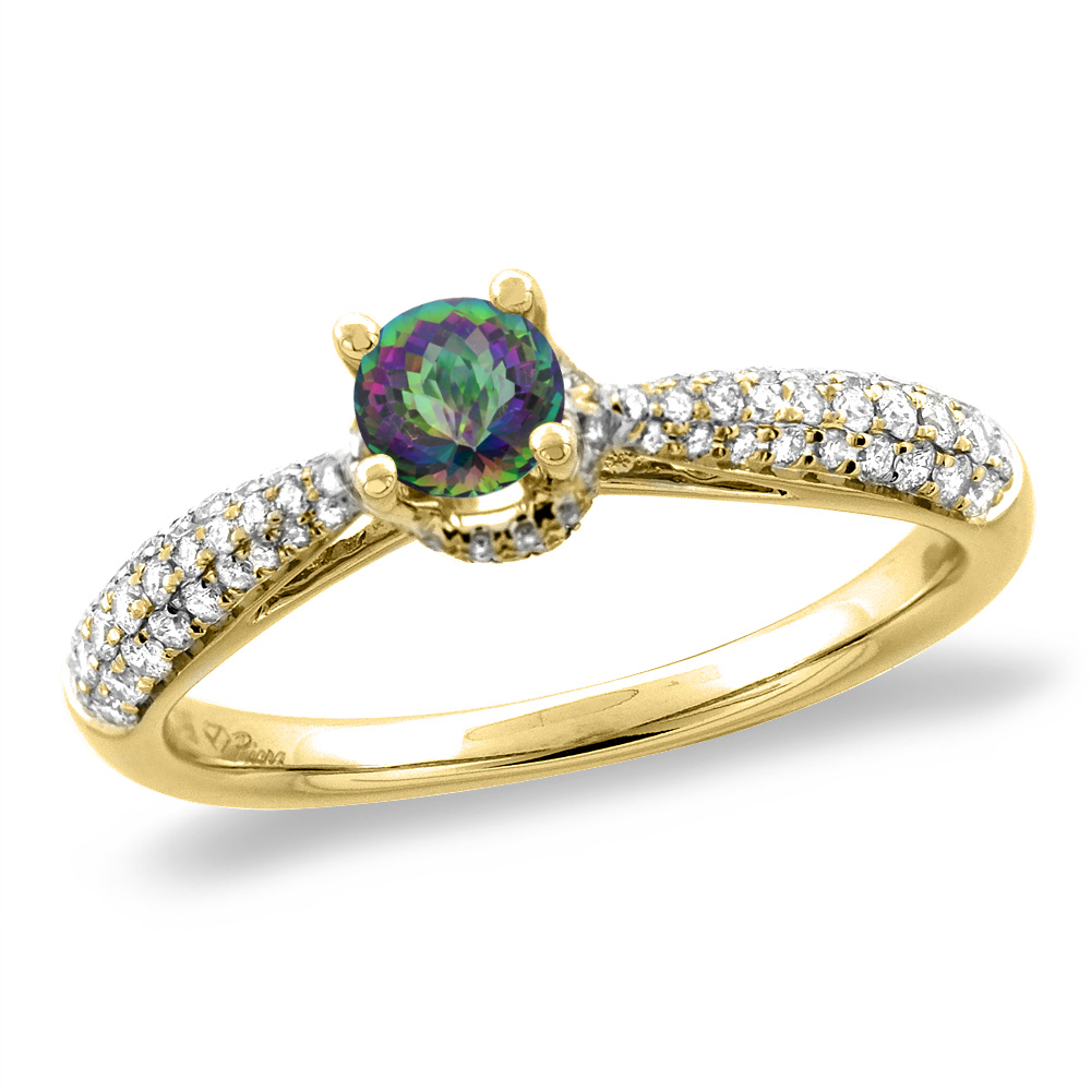 14K White/Yellow Gold Diamond Natural Mystic Topaz Engagement Ring Round 5 mm, sizes 5-10