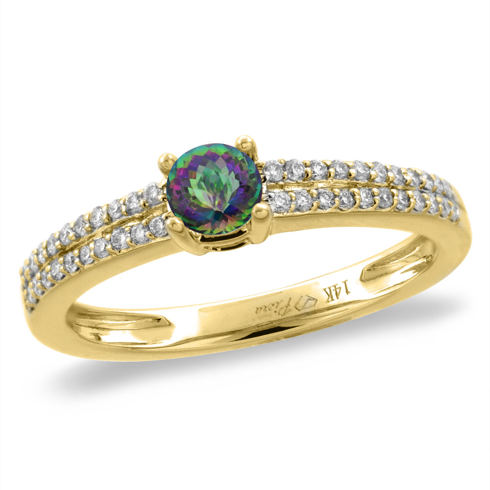 14K White/Yellow Gold Diamond Natural Mystic Topaz Engagement Ring Round 5 mm, sizes 5-10