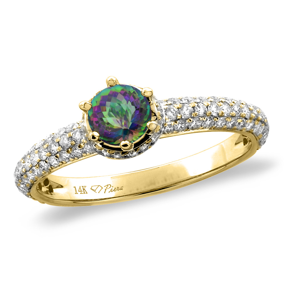 14K White/Yellow Gold Diamond Natural Mystic Topaz Engagement Ring Round 5 mm, sizes 5-10