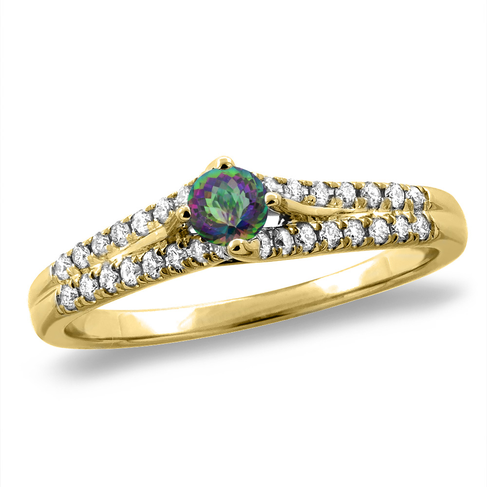 14K White/Yellow Gold Natural Mystic Topaz Engagement Ring Round 4 mm, sizes 5 -10