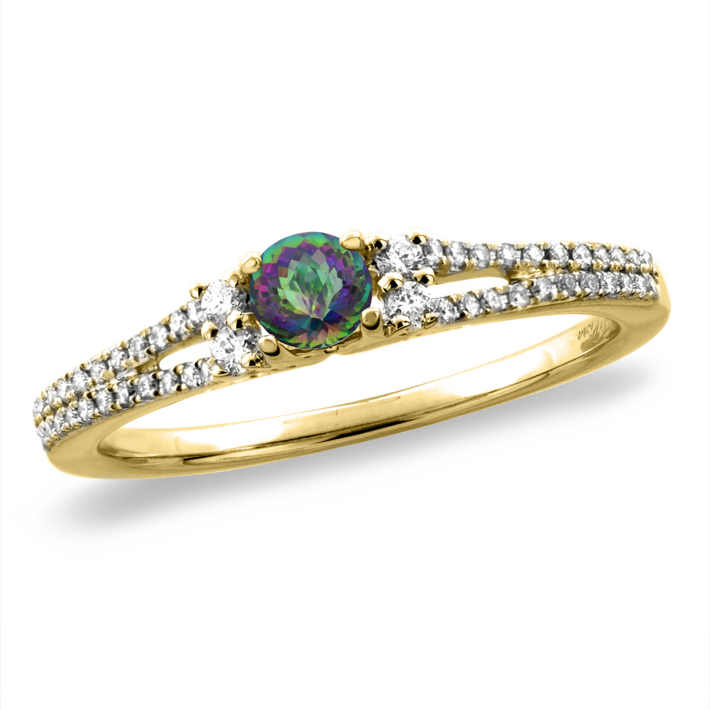 14K White/Yellow Gold Natural Mystic Topaz Engagement Ring Round 4 mm, sizes 5 -10