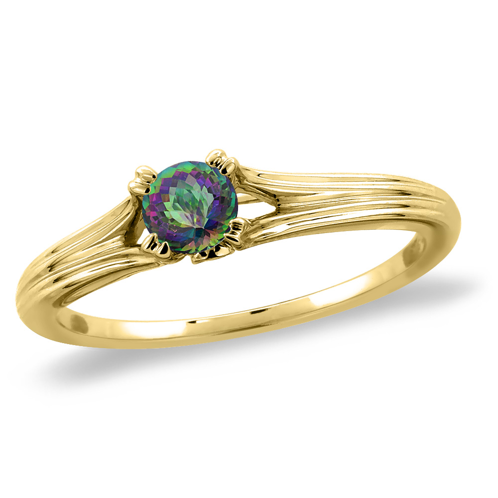 14K Yellow Gold Diamond Natural Mystic Topaz Solitaire Engagement Ring Round 6 mm, sizes 5 -10