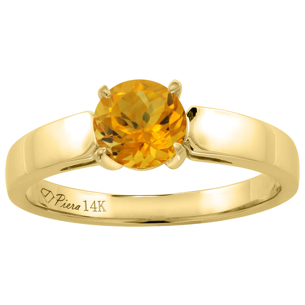 14K Yellow Gold Natural Citrine Solitaire Engagement Ring Round 7 mm, sizes 5-10